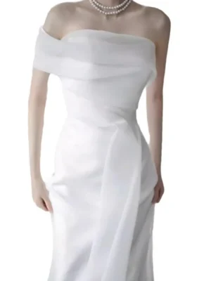S2ee457d0d7c846d19cafb0df0dedba94j.webp French One Shoulder Light Wedding Dress, Bridal Forest Style Outward Yarn, Simple White Dress, Fish Tail Welcome Yarn 2026