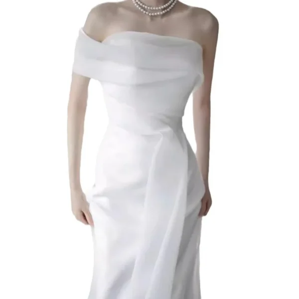 S2ee457d0d7c846d19cafb0df0dedba94j.webp French One Shoulder Light Wedding Dress, Bridal Forest Style Outward Yarn, Simple White Dress, Fish Tail Welcome Yarn 2026
