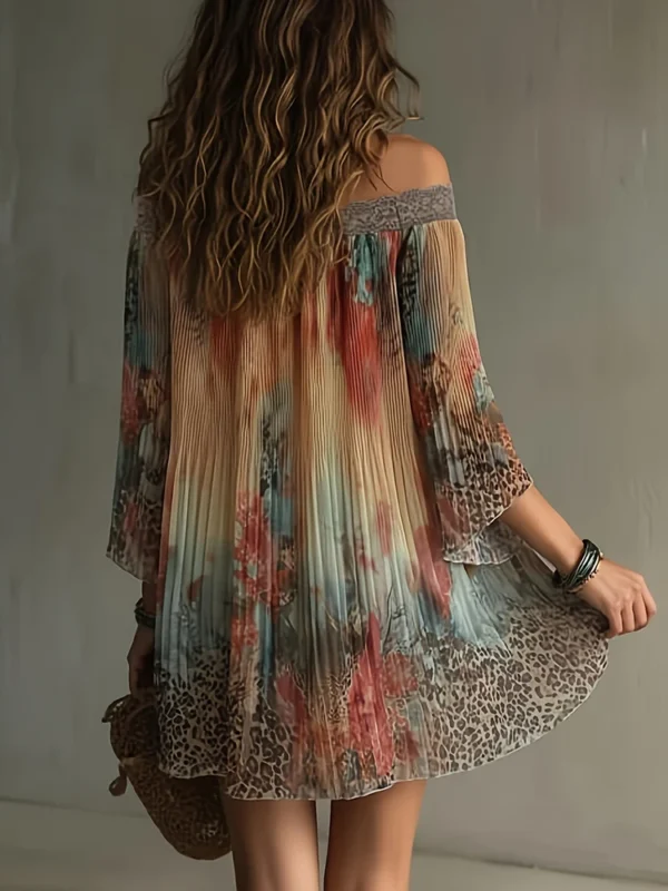 S2fe983848c644ed694443b3a2967fe27A.webp Casual Long Sleeve Chiffon Dress Vintage One-shoulder Lace Spliced Short Dress Summer Elegant Leopard Printed Pleated Mini Dress
