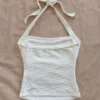 Wave Pattern Solid Color Halter Crop Top for Women Summer Sexy Ruched Waist Backless Cami Top Tank Top Streetwear Y2k Clothes