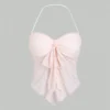 S323b6f5b1a0c4755a286fe443a607419O.webp Bow knot Lace Halter Top for Women Summer Sexy Floral Pattern Off the Shoulder Backless V-neck Crop Top Y2K Clothes