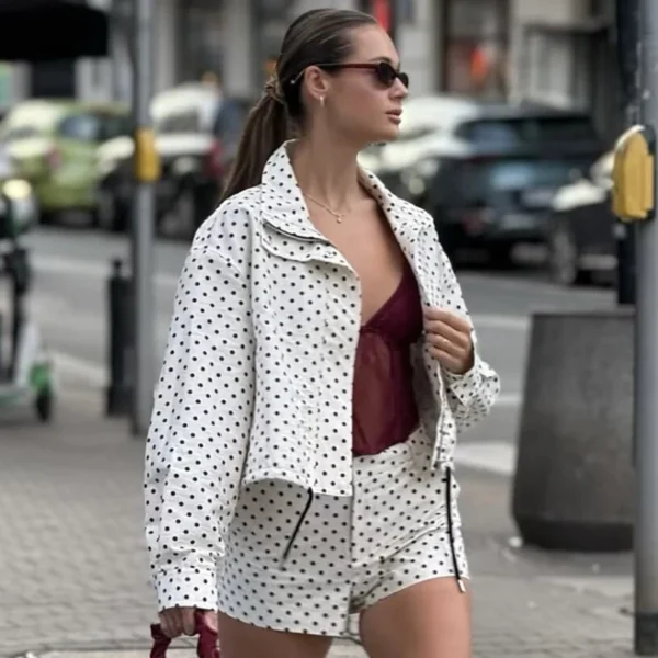 S332f452ea69f43d28b97d477a4b2c5a9L.webp HXAO Polka Dot Bomber Jacket Women's Jackets Demi-Season Oversized Long Sleeve Top Outerwear Aviator Plus Size Zip Up Crop Coats
