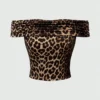 S35c0b62a345d4e0088266a82f3768c89a.webp Ladies Leopard Print Ruffle Shoulder T-Shirt Casual Short Style Top for Daily Holiday Vacation Outdoor Activities