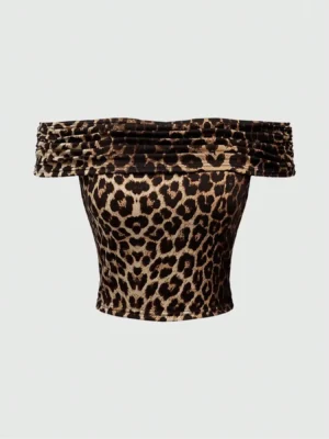 S35c0b62a345d4e0088266a82f3768c89a.webp Ladies Leopard Print Ruffle Shoulder T-Shirt Casual Short Style Top for Daily Holiday Vacation Outdoor Activities