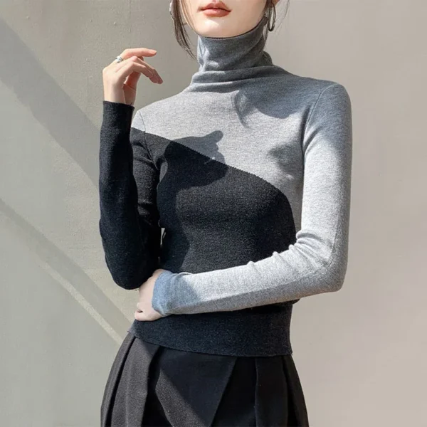 S361bd9fd53b4491b908b80cb64476a20M.webp Luxurious Bodycon Office Lady T-Shirts Winter New Slim Sweater Women Panelled Bottom Layer Long Sleeve Elegant Comfortable Tops