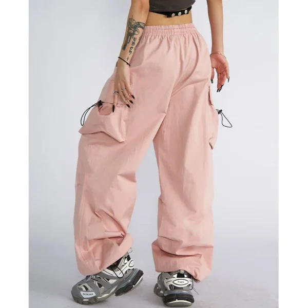 S370d2672f21940a9b13d2b29c263d0a0C.webp Big Size Female High Street Cargo Pants Lady Baggy High Waist Straight Leg Trousers Girls Classic Fashion Drawstring Pants