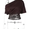 S38b1aea1dd6143b493ac871f552f321fg.webp Dulzura Inclined Shoulder Short Sleeve Slim Lace Patchwork T-Shirt Women'S Vintage Sexy Casual Y2K Top Party Club Summer Clothes