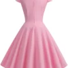 S3b0eec15daee4718b199ed4c03affb659.webp Pink Summer Dress Women V Neck Vintage Robe Elegant Retro pin up Party Office Midi Dresses