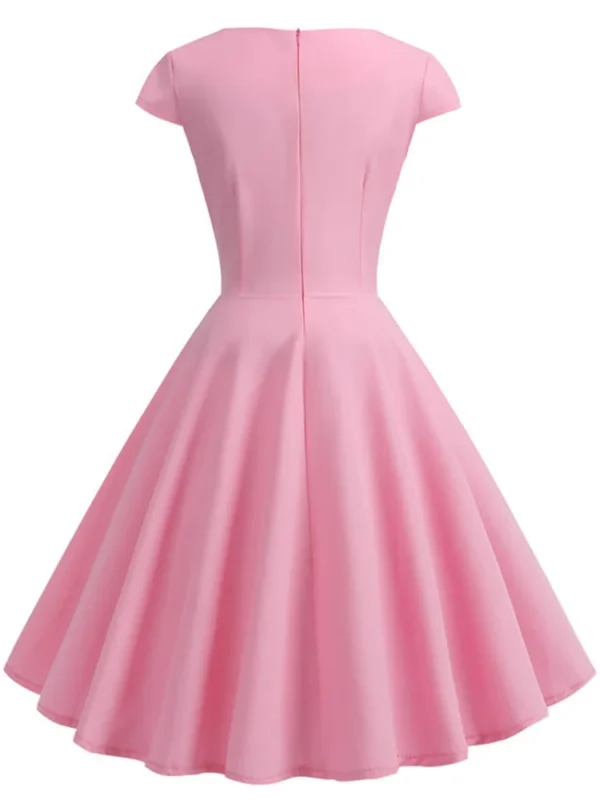 S3b0eec15daee4718b199ed4c03affb659.webp Pink Summer Dress Women V Neck Vintage Robe Elegant Retro pin up Party Office Midi Dresses