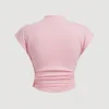 New Solid Color Three-dimensional Bow Half High Neck Flying Sleeve Temperament Slim-fit Summer Women's T-shirt