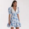 S41c7ae1acfcf48e8875f0f5cf566c822e.webp Talenza Elegant Ruffle Mini Dress Women Fashion Puff Sleeves Contrast Lapel New Dress Summer Party Women's Casual Dress Vestidos