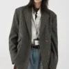 S42305e6a4aa9446f9d280f1d73a39b1dA.webp CHIC VEN Women's Woolen Blazer Loose Retro Single Breasted Female Jacket Mid Length Plaid Coat for Woman Autumn Winter 2024