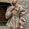 S42e8bb73f41c4192ac34223f860cb26fv.webp Fashion Lace Up Cropped Trench Coat 2026 Women Lapel Long Sleeves Wide Shoulder Windbreaker Jacket Lady Spring Commuting Outwear