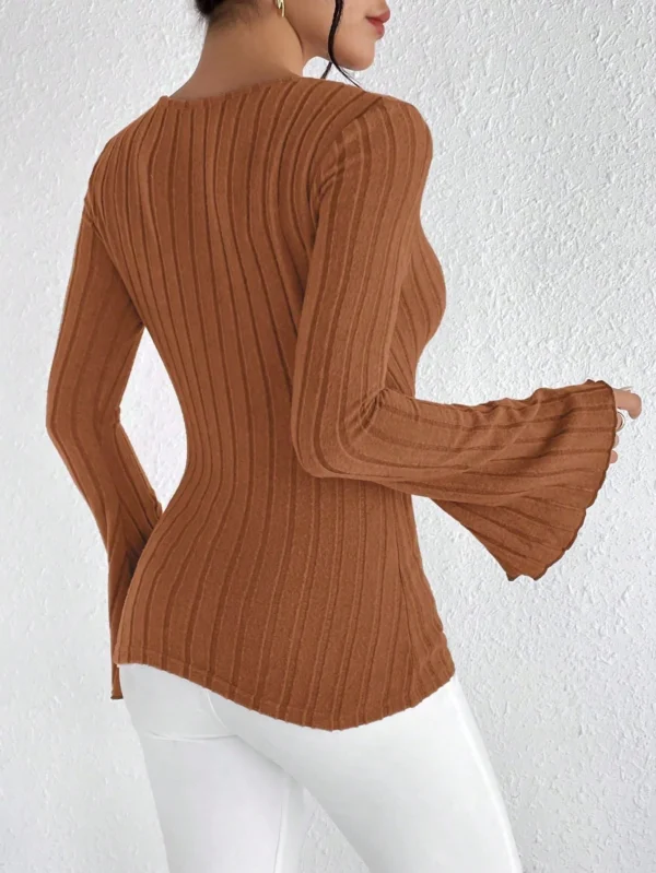 S4410b1de0ee5440882787e6c56825d76w.webp Women's V-neck Long-sleeved Slim Fit Striped T-shirt Knitted Bottoming Shirt for Fall And Winter Sexy Knit Top