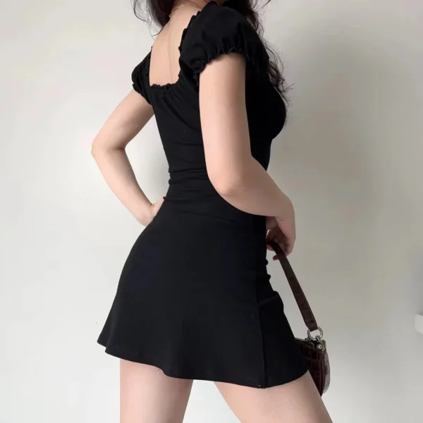 S48217d111881451a996edc4c352c417fJ.webp Summer Sexy Mini Dress Women Short Sleeved Lace up Hollow Casual Backless Folds Bodycon Black Dress Party Elegant A-LINE Dresses