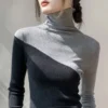 S4a344de438ac468995917f781a23ee40I.webp Luxurious Bodycon Office Lady T-Shirts Winter New Slim Sweater Women Panelled Bottom Layer Long Sleeve Elegant Comfortable Tops