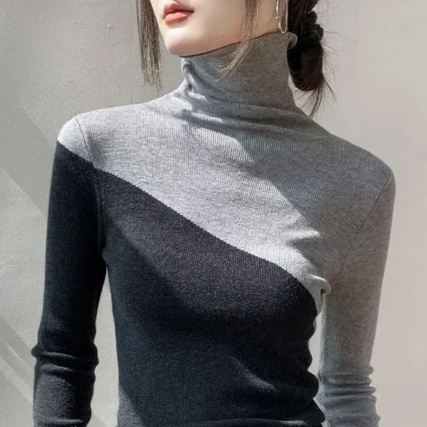 S4a344de438ac468995917f781a23ee40I.webp Luxurious Bodycon Office Lady T-Shirts Winter New Slim Sweater Women Panelled Bottom Layer Long Sleeve Elegant Comfortable Tops