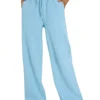 Women's Wide Leg Pants European and American women Fleece sweatpants,waist drawstring straight leg loose dance casual trousers