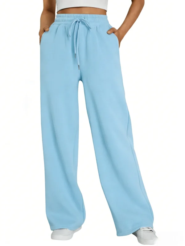 Women's Wide Leg Pants European and American women Fleece sweatpants,waist drawstring straight leg loose dance casual trousers