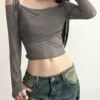 S53cb6c073c794dc89febd529a9d05080A.webp Women's Off-Shoulder Long Sleeve Crop Top Solid Slash Neck Slim Mesh Tee Y2K Streetwear T-Shirt with Straps