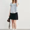 Blue Summer Women's irt V-ne Puffy Sve Loose Faionable ort-sved Knot Top Korean Sle Sweet Loose