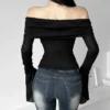 S57672994d7e04b17973aca3f2cfa6859g.webp Y2k Aesthetic Simple Fashion Women's Tee Shirts Slash Neck Long Sleeve Solid Casual T-Shirts Vintage Off Shoulder Trendy Tshirts