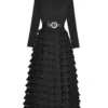 Suit Collar Spliced Office Lady Dress 2025 Spring Lace-Up Ruffled Cake Large Hem Design Sense Women's Long Dresses With Belt