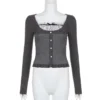 S5c635ee3aa3a431f86a77225b99d165ap.webp Y2K Polka Dot Print Contrast Patchwork Knitted Tops Grey Autumn Spring Cute Bow T-shirts Slim-fit Long Sleeve Knitwear