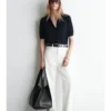 S5deb23c267f0496a8367c77b9350f7c5D.webp Ethereal costume 2026 YAZHIMEI summer new style of Ladies' casual fashion slim-fitting Navy blue short-sleeved POLO cardigan
