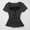 S5f2ade45f5a04f3f99c236a6b64b8306u.webp Gothic Harajuku Y2K Women's Crop Top Casual Slim Fit Striped Lace Bow Button Design Short Sleeve T-Shirt Chic Trendy Streetwear