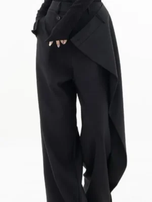 S60a9f8b667084ba28877a6bcb0027563G.webp Matakawa Irregular Solid Women Pants Spring Autumn Loose Streetwear Pantalones De Mujer Fashion Patchwork Wide Leg Trousers