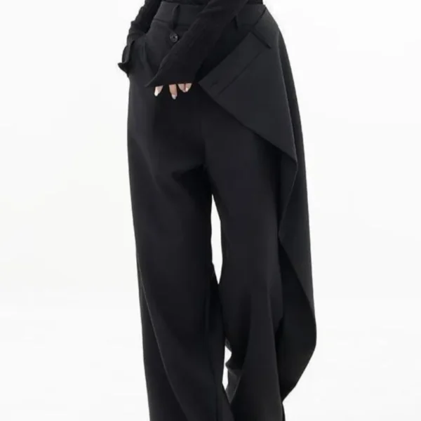 S60a9f8b667084ba28877a6bcb0027563G.webp Matakawa Irregular Solid Women Pants Spring Autumn Loose Streetwear Pantalones De Mujer Fashion Patchwork Wide Leg Trousers