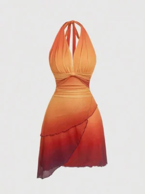 S61b8161b7f8d40b287dc5b5a7da0049bk.webp Gradient Bow Tie Strap Asymmetrical Backless Spaghetti Strap Dress