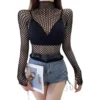 S62df1ade8a27489cb109d0776dcda3ecV.webp Womens Sexy Mesh Long Sleeve Fishnets Tops Fun Fashion Slim Fit Tops Hollow Out See Through Loose Female T-shirts Crop soft Top