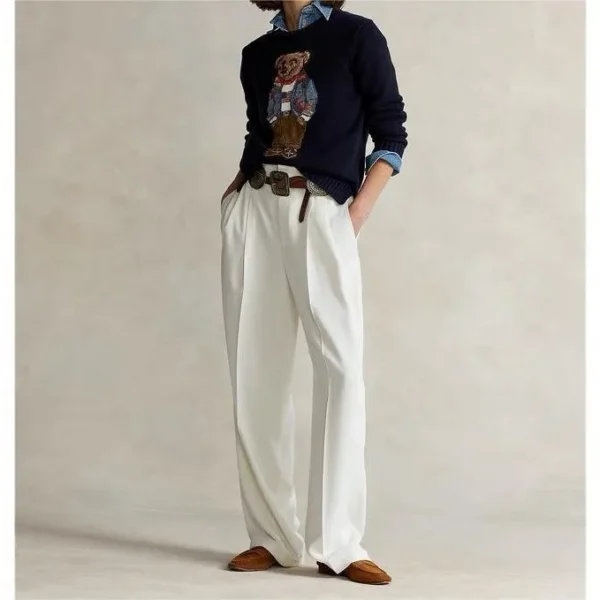 S6382e345c09a4e7a8b1324546f04f4f34.webp Classic Embroidered Bear Cotton Knitwear Loose Fit round Neck Versatile Autumn Winter Women's Fashion Street Style Sweater