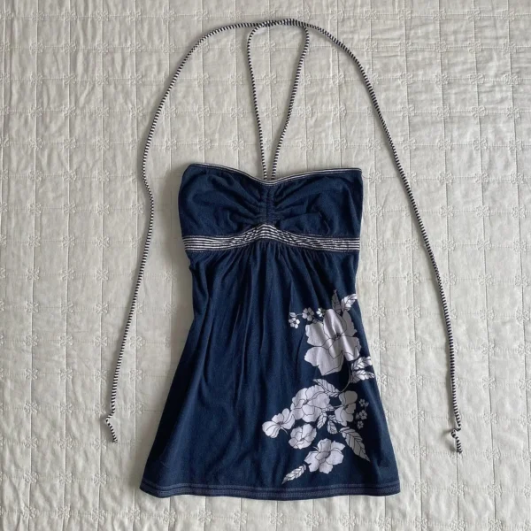 S68016f660e6d4e88b3e44981e573bb8eg.webp Fashion Y2K High Street Punk Classic Versatile Vests 2026 Summer New Floral Print Halter Lace-up Slim Tube Top Elegant Women Top