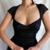 S68efa0e3eb9747608e1ce687119bbd38s.webp Square Collar Summer Sexy Backless Tops for Women Cropped Short Sleeve Elegant Top Tees Skinny Streetwear Clothe