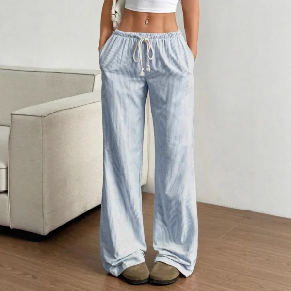 Women's Striped Wide-Leg Pants Elegant Casual Mid Waist Trousers Summer