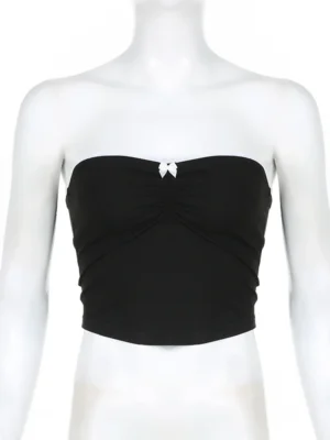 Contrast Bow Stitched Tube Top Summer Harajuku 90s Strapless Women's Cropped Tops Vintage y2k Casual Basic Tees Cute Vest