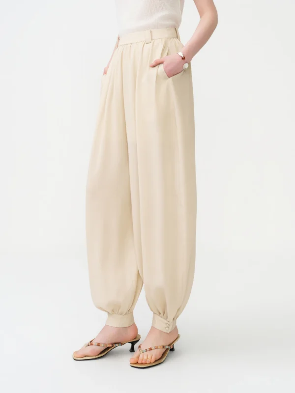 S703f26d587c942fc96b7760ff0d9a7daV.webp FSLE 2026 Summer Women's High Waist Pleated Straight Leg Pants with Elasticized Hem for Office Commute and Casual Daily Wear