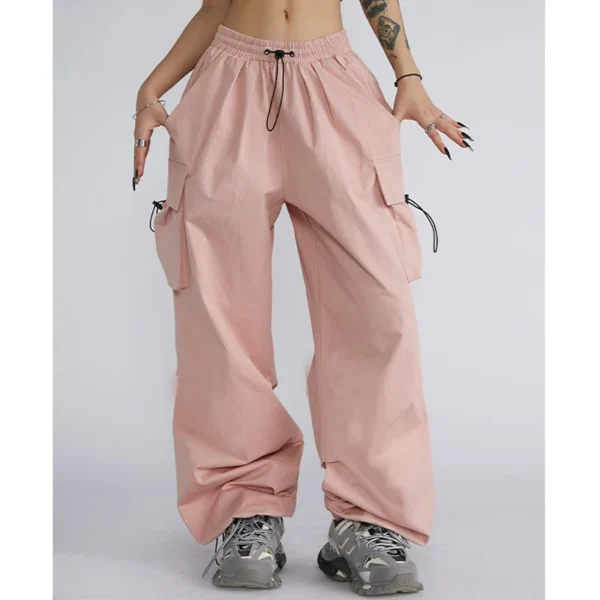 S72c3ec73684f426c988c028e8b4784bdi.webp Big Size Female High Street Cargo Pants Lady Baggy High Waist Straight Leg Trousers Girls Classic Fashion Drawstring Pants