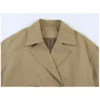 Women's Short Trench Coat New 2026 Spring Autumn Women Rolled-Up Sleeves Button Solid Color Elastic Waist Outerwear Female Tops