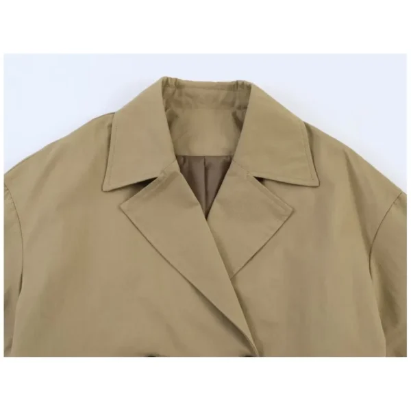 Women's Short Trench Coat New 2026 Spring Autumn Women Rolled-Up Sleeves Button Solid Color Elastic Waist Outerwear Female Tops