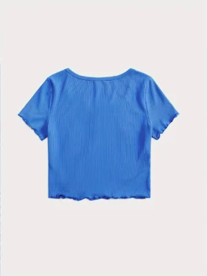 S747d092fc9ed472796e3029af8082fddR.webp Notched Neck Lettuce Trim Crop T-shirt Casual Short Sleeve Crop Top For Spring & Summer Women's Clothing