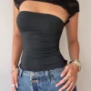 S76dd8d451411427b87945c51efb914e6I.webp Women's Sexy Lace Patchwork Front Hollow Out Short Sleeve T-Shirt Casual Slim Fit Solid Color Crop Top Spring/Summer 2026