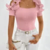 S77799077f37d4c499023af405bbcfd74f.webp Fashionable ruffled T-shirt for women, short-sleeved, summer chic top, tight and slimming, elegant little shirt trend
