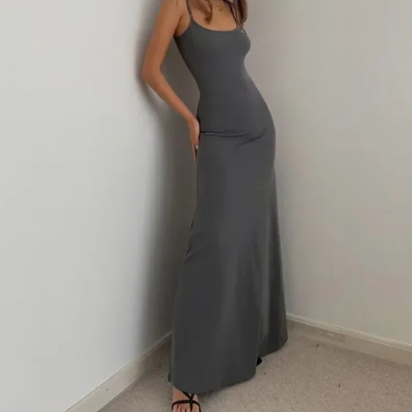 S790e6200af7d4d7a84c262c8ceb91c23c.webp Summer women's new style fashionable simple temperament sling long backless thin waist sexy sweet spicy long casual dress