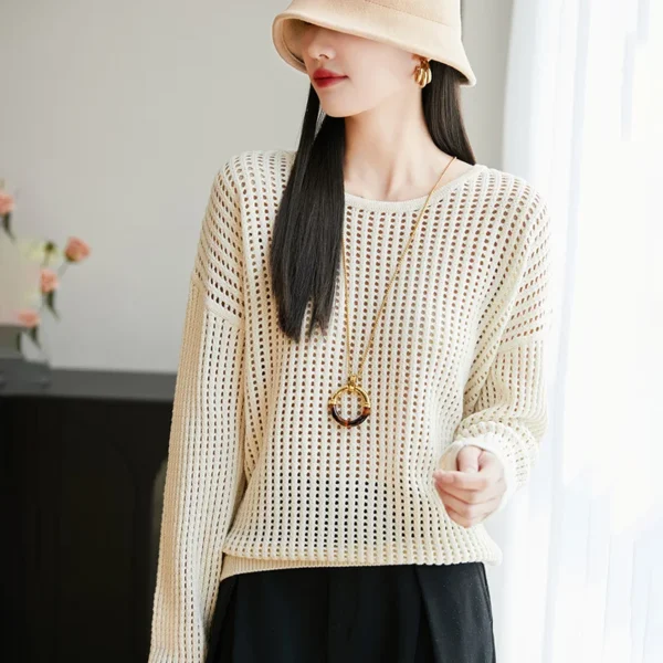 S7dc5352bfb78453baa5d18af85fe97fdP.webp WinvyNee Summer Women's T-shirt Cotton Long Sleeve O Neck Hollows Clothing Solid Top Casual Pullover Female Tops Y2K