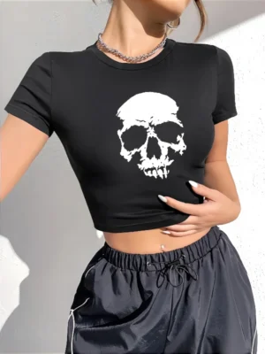 S7e8b971232b44da5948406cf40654cfcP.webp Gothic Women's Pattern T-shirt Summer Y2K Street Clothing Gothic Angel Skull Short Sleeve Top T-shirt