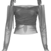 S7f3e771517c94004b65058eefc3506feR.webp Women's Off-Shoulder Long Sleeve Crop Top Solid Slash Neck Slim Mesh Tee Y2K Streetwear T-Shirt with Straps